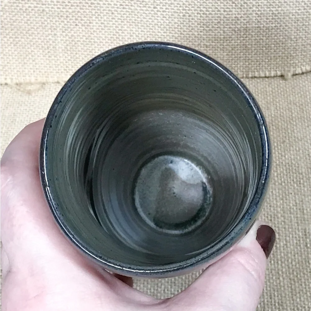 Olive Green Blue Cylinder Vase Art Pottery Cottage Goblin Core Boho Neutral